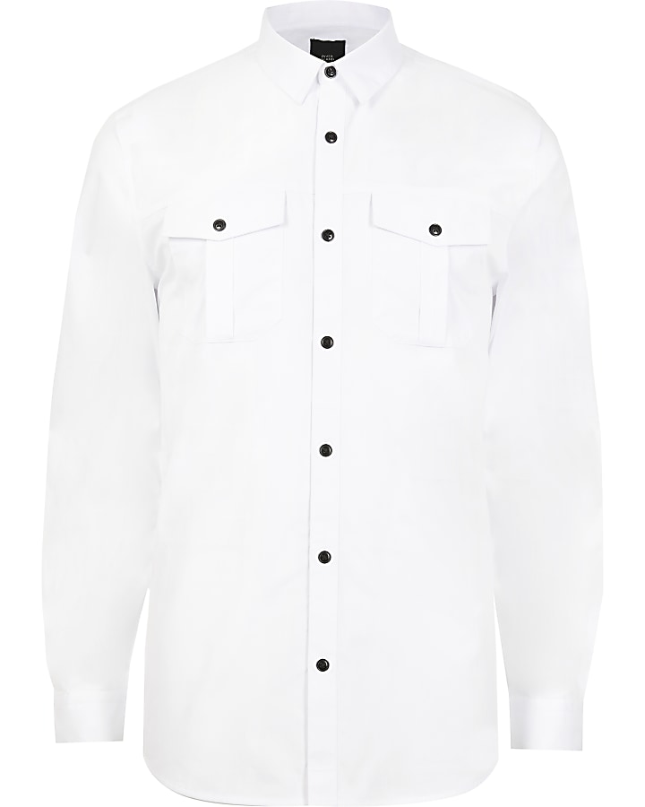 White long sleeve slim fit utility shirt