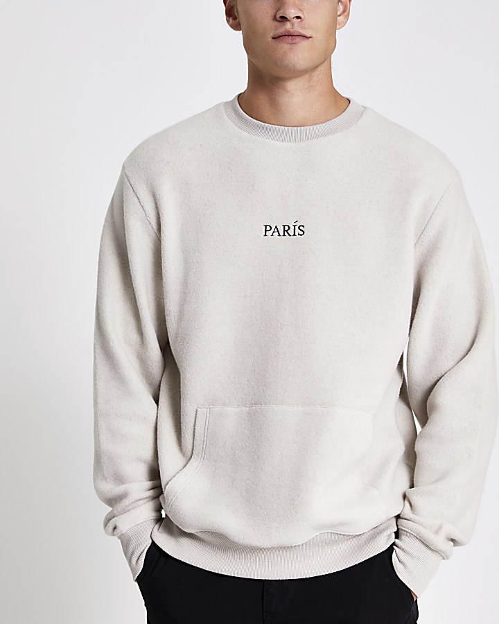 Light grey 'Paris' embroidered fleece jumper
