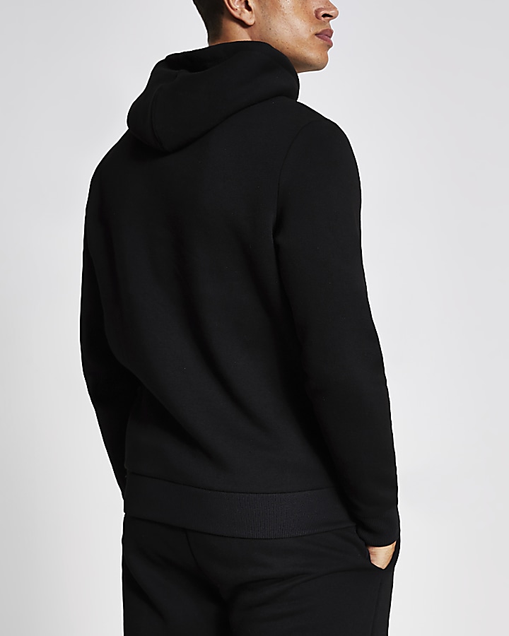 Prolific black crest embroidered hoodie