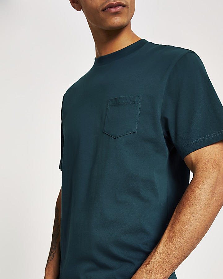 Turquoise chest pocket short sleeve T-shirt