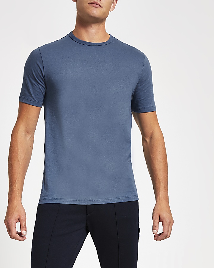 Blue slim fit crew neck T-shirt