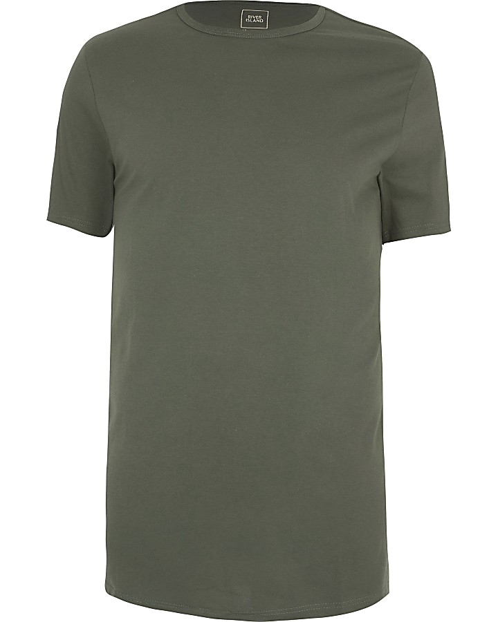 Big and Tall dark green curve hem T-shirt