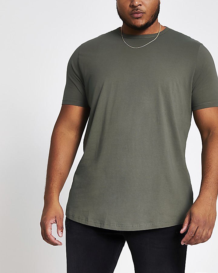 Big and Tall dark green curve hem T-shirt