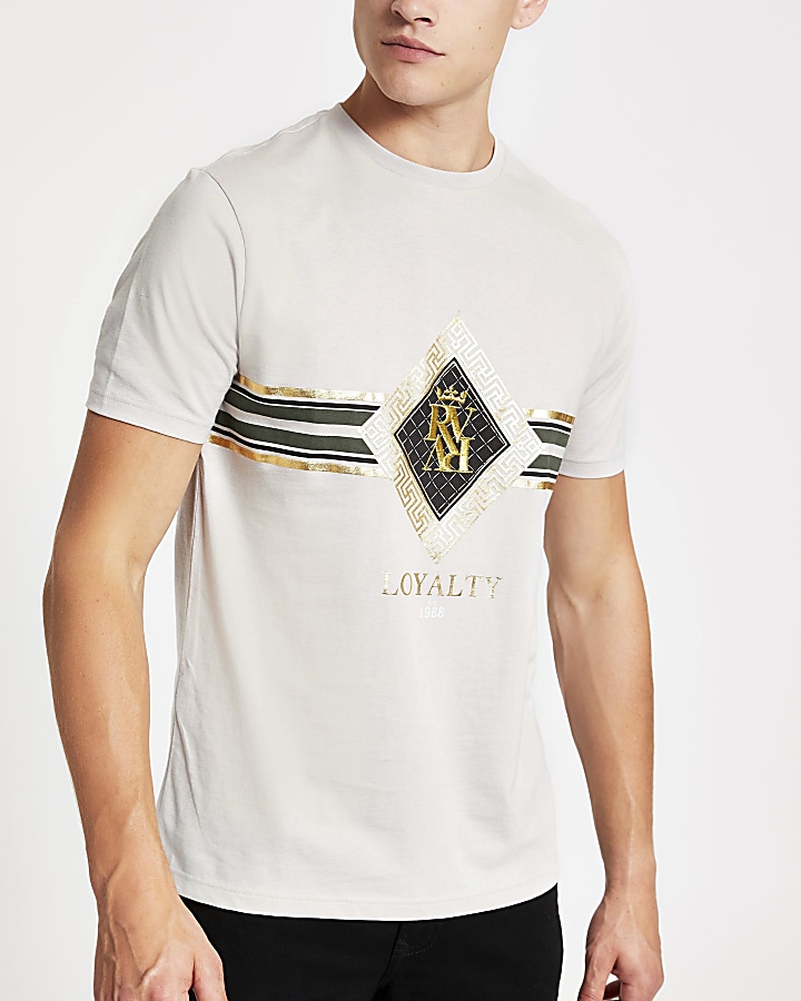 Stone slim fit 'Loyalty' print T-shirt