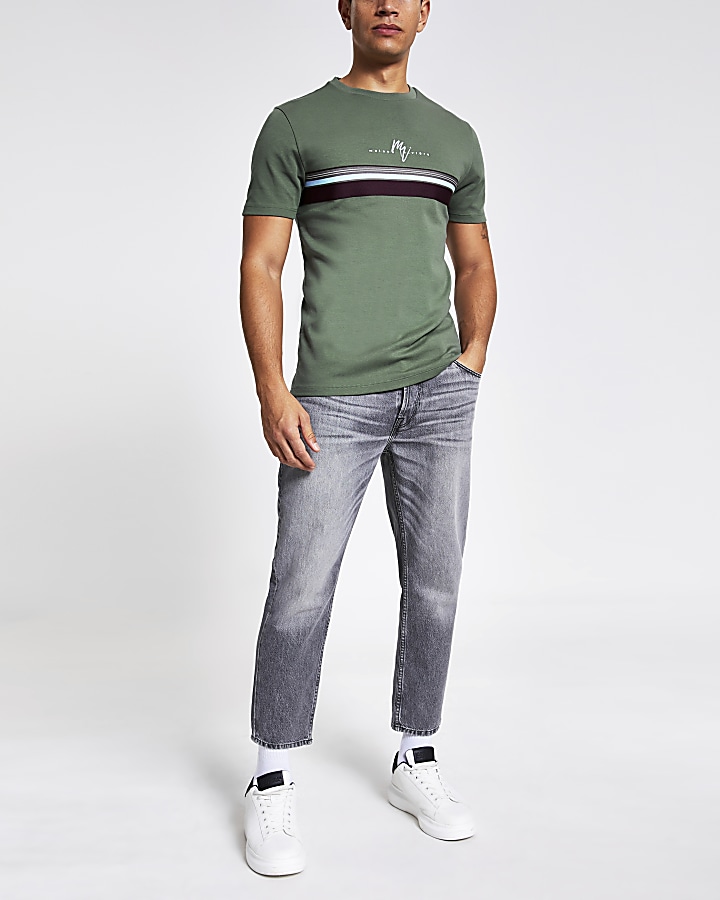 Maison Riviera khaki stripe slim fit T-shirt