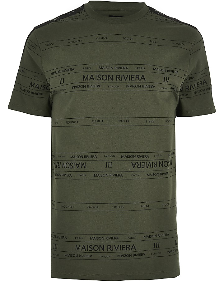 Maison Riviera khaki tape slim fit T-shirt