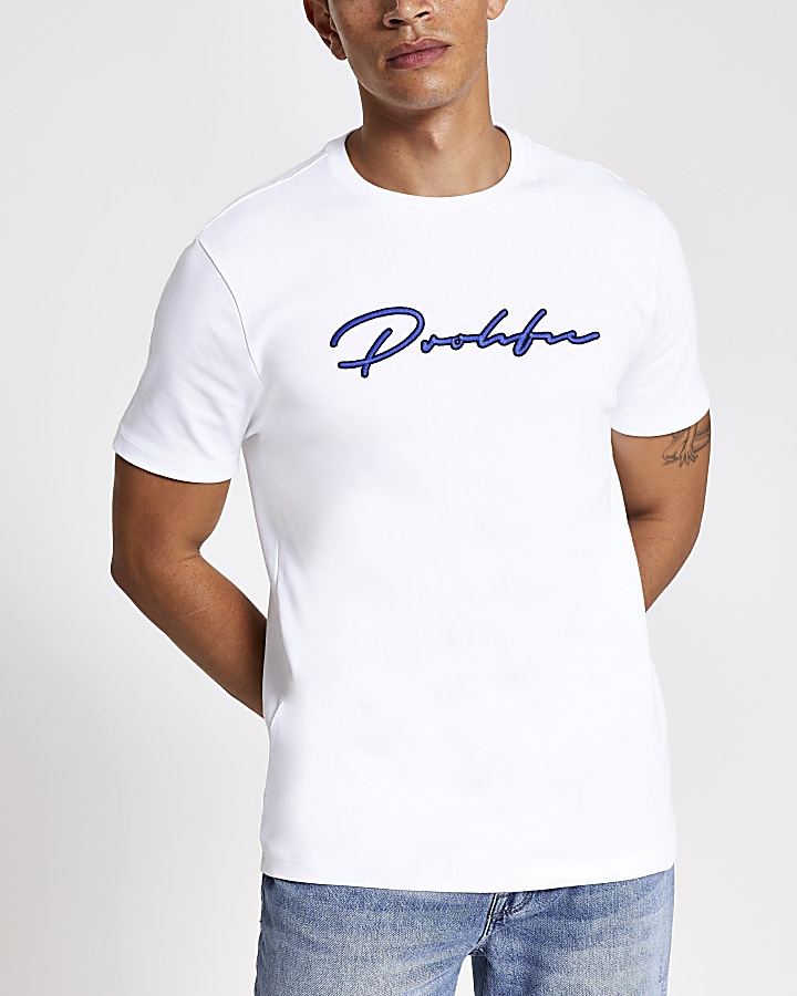 Prolific white embroidered slim fit T-shirt