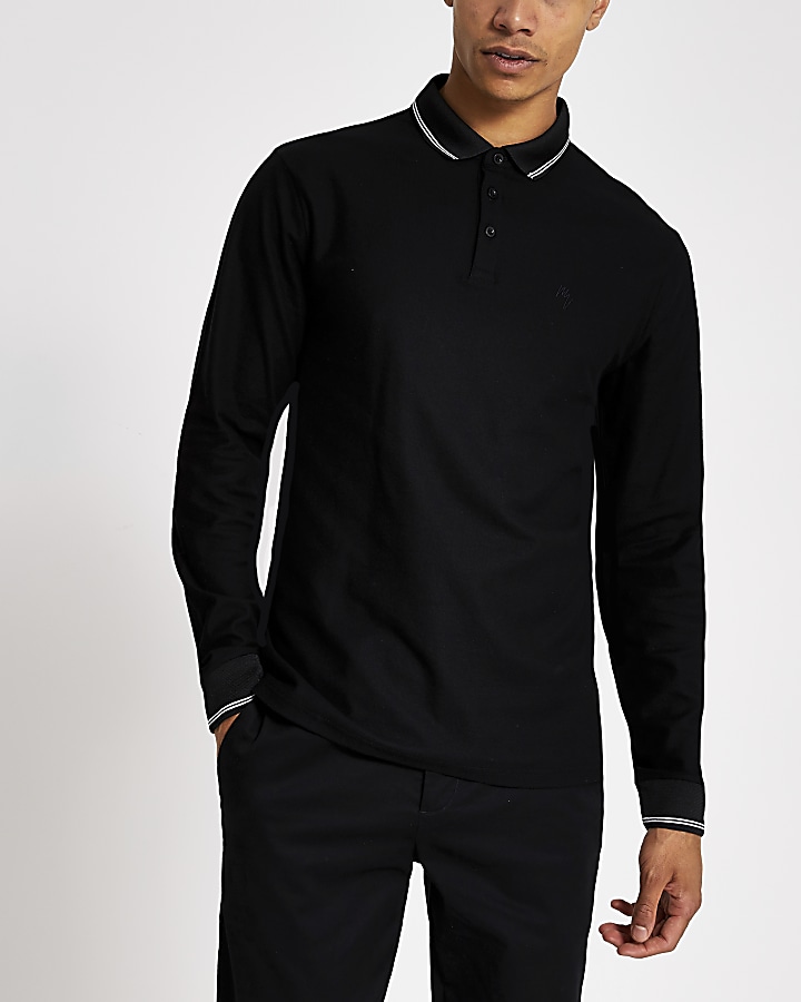Maison Riviera black long sleeve polo shirt