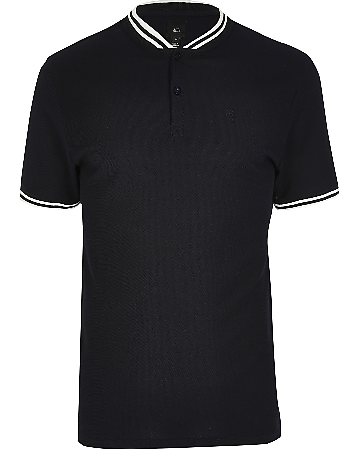 Big and Tall navy slim fit tipped polo shirt