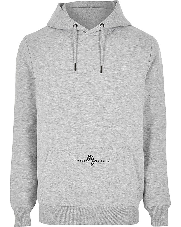 Maison Riviera grey marl slim fit hoodie