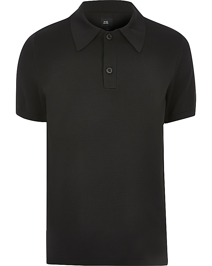 Black knitted muscle fit polo shirt