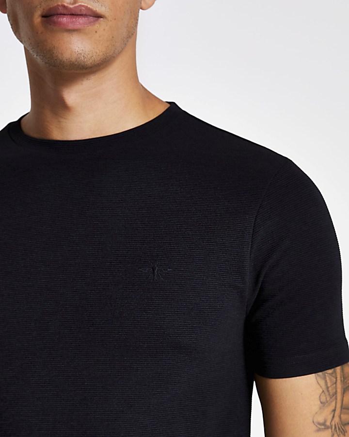 Black ribbed short sleeve T-shirt