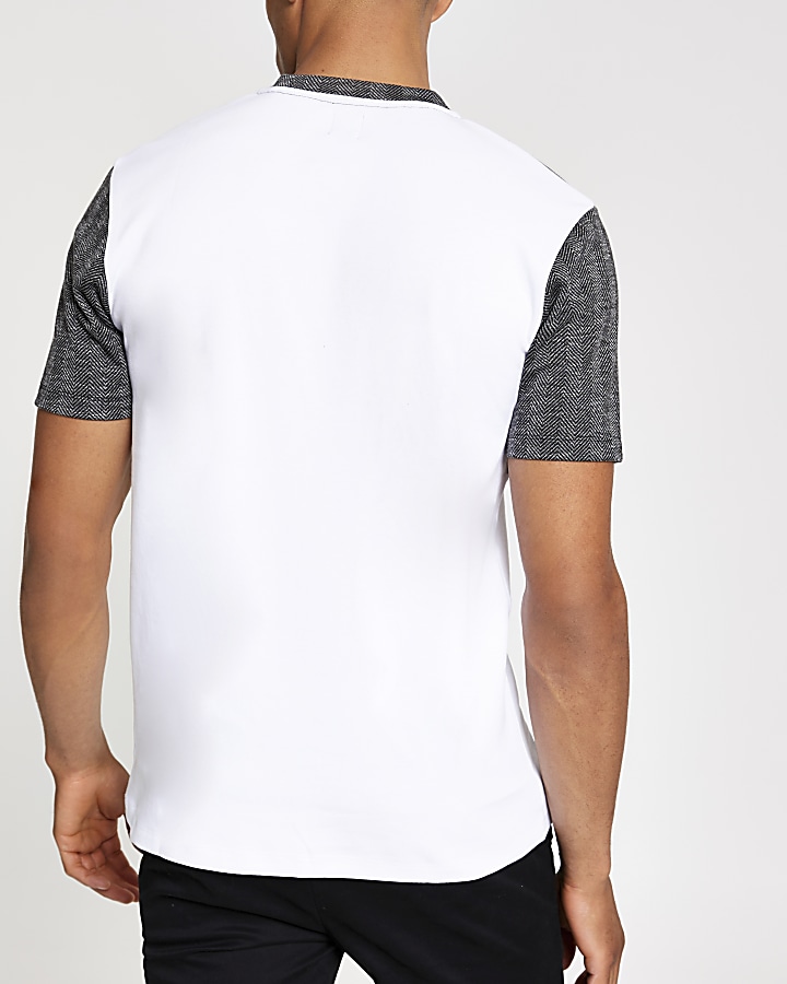 Grey check slim fit zip polo shirt