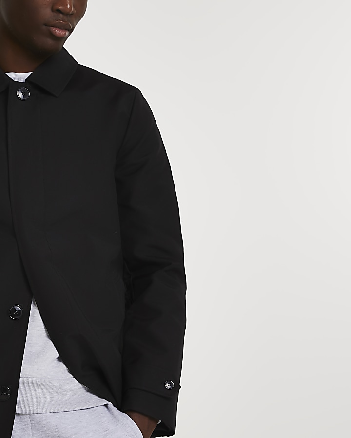 Black concealed button water resistant mac