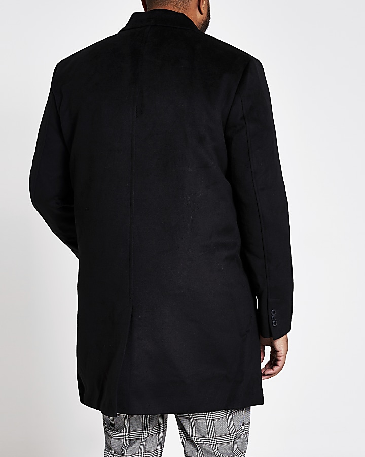 Big and Tall black single breasted overcoat