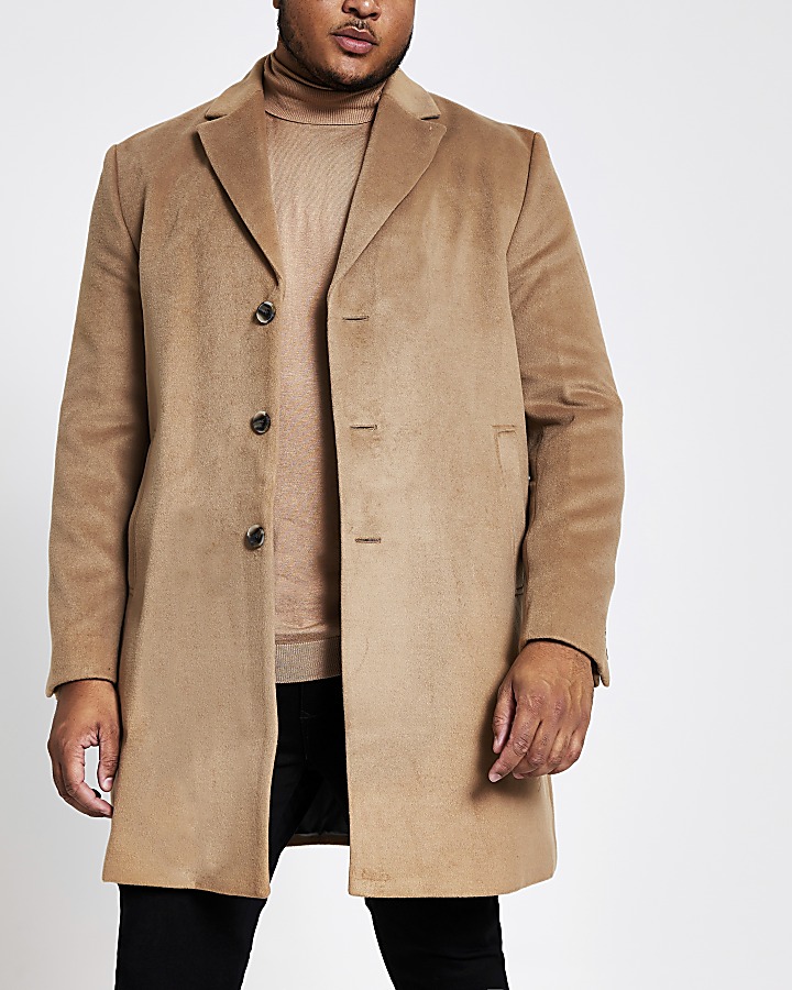 Big and Tall brown single breasted overcoat
