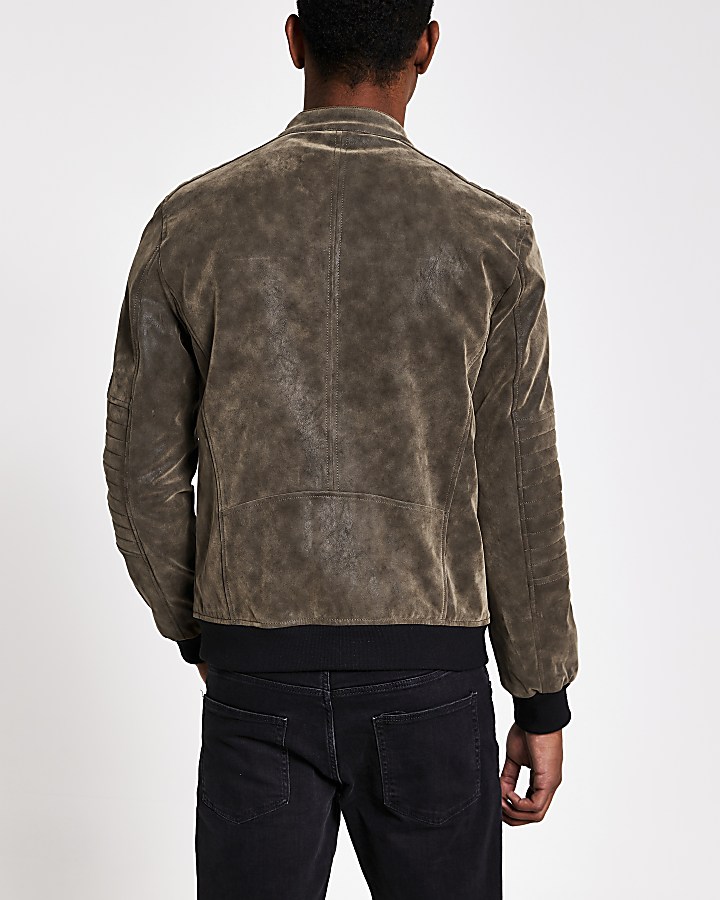Dark brown faux suedette racer jacket