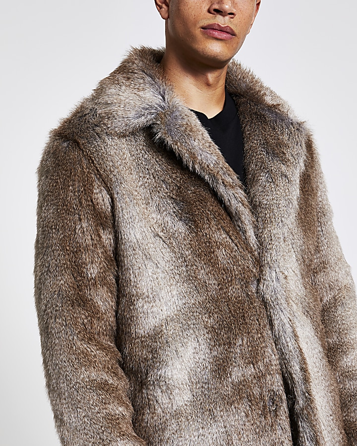 Brown faux fur overcoat