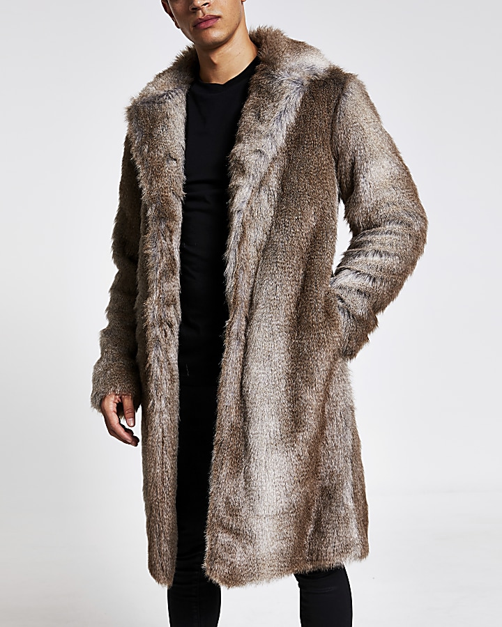Brown faux fur overcoat