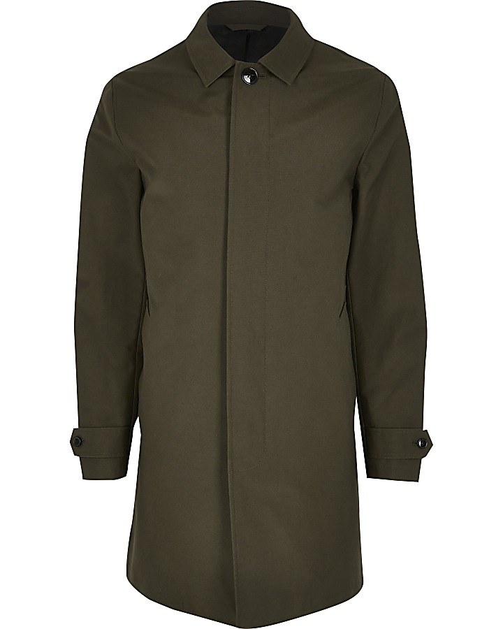 Khaki concealed button water resistant mac