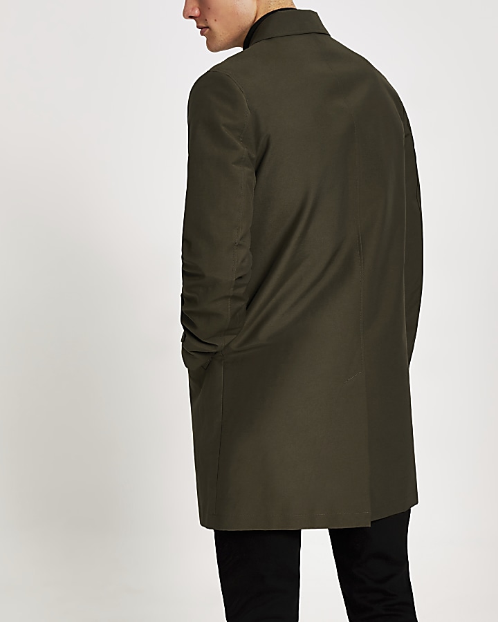 Khaki concealed button water resistant mac