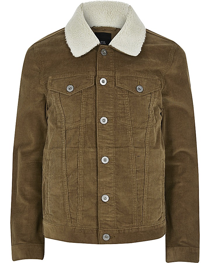 Light brown borg collar cord jacket