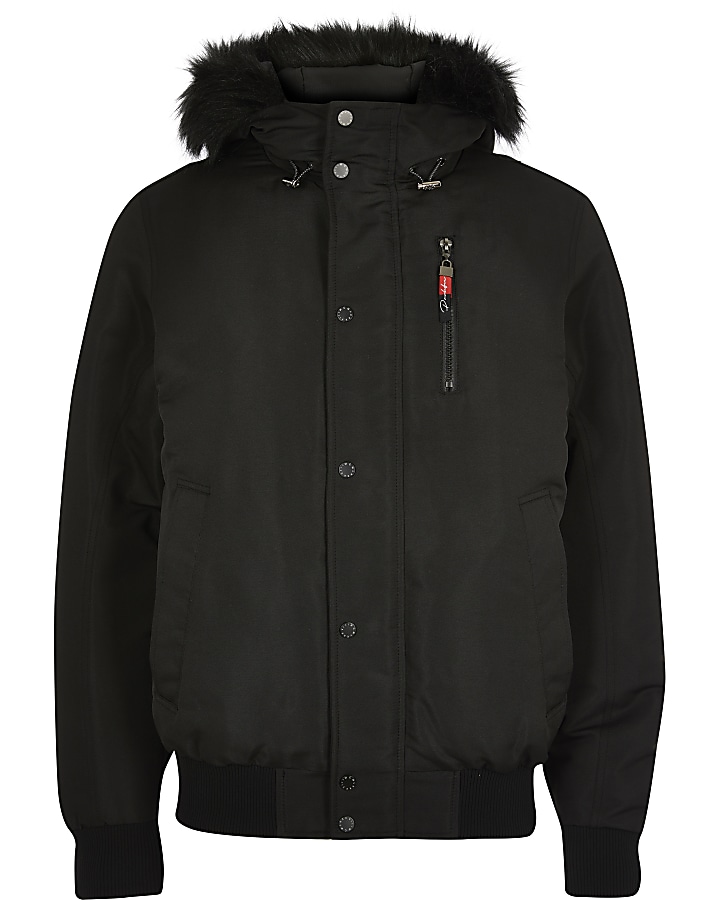 Prolific black faux fur hooded padded jacket