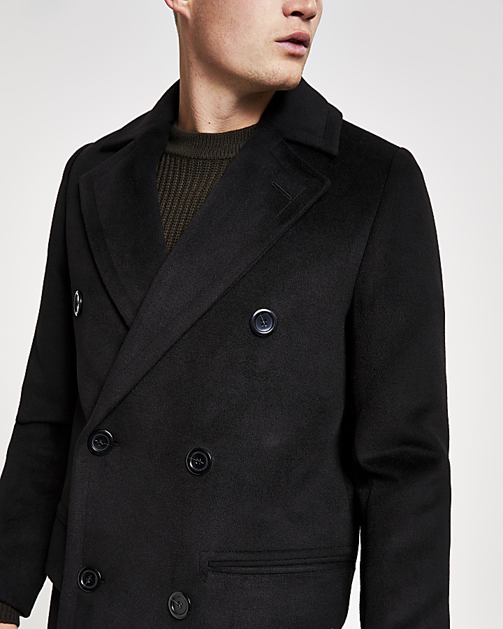Black double breasted overcoat