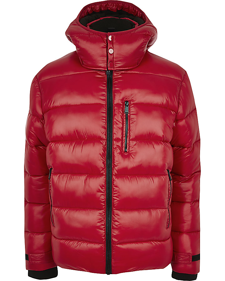 Prolific red tape hooded puffer jacket