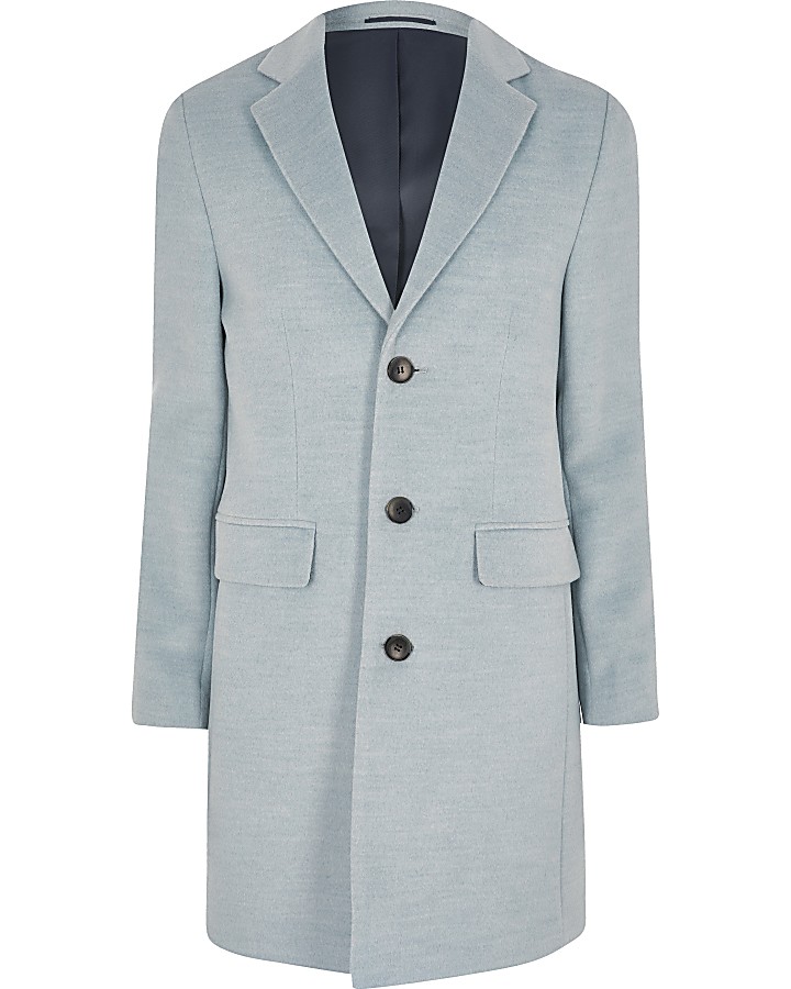 Blue marl single breasted overcoat