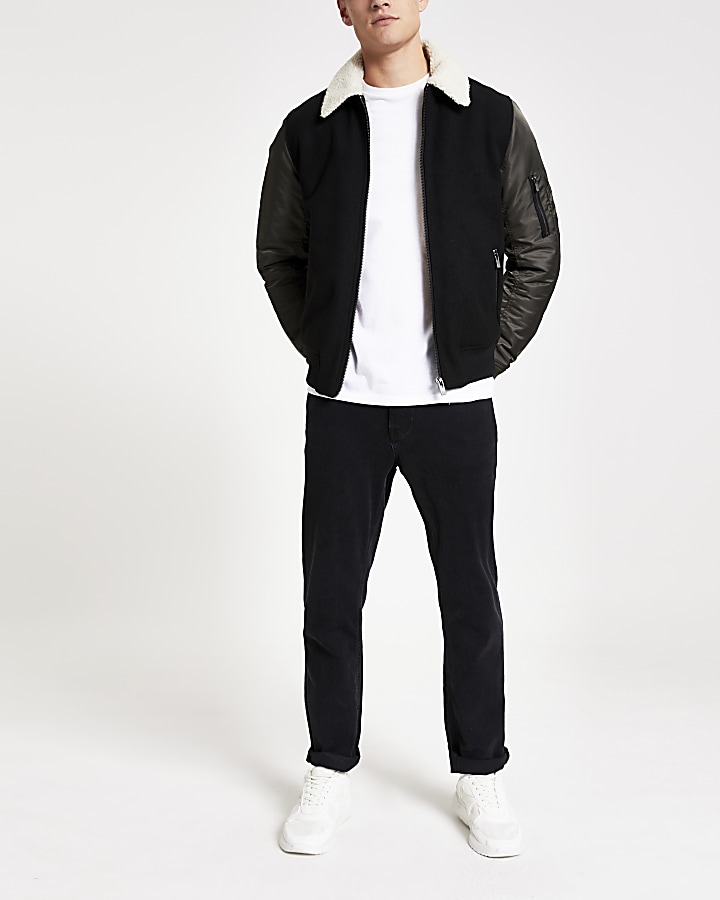 Black and khaki borg collar flight jacket
