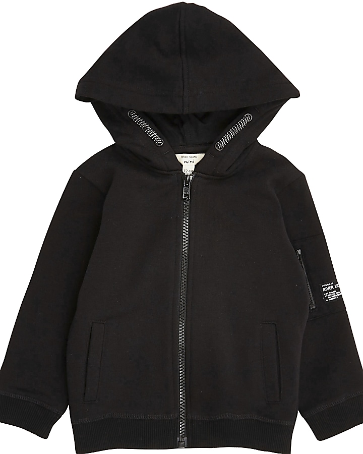 Mini boys black cotton hoodie