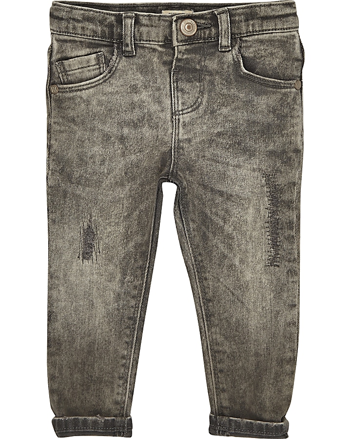Mini boys grey distressed skinny jeans
