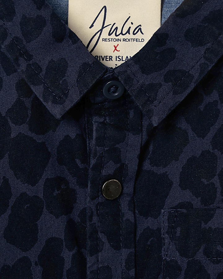 Unisex navy leopard print shirt