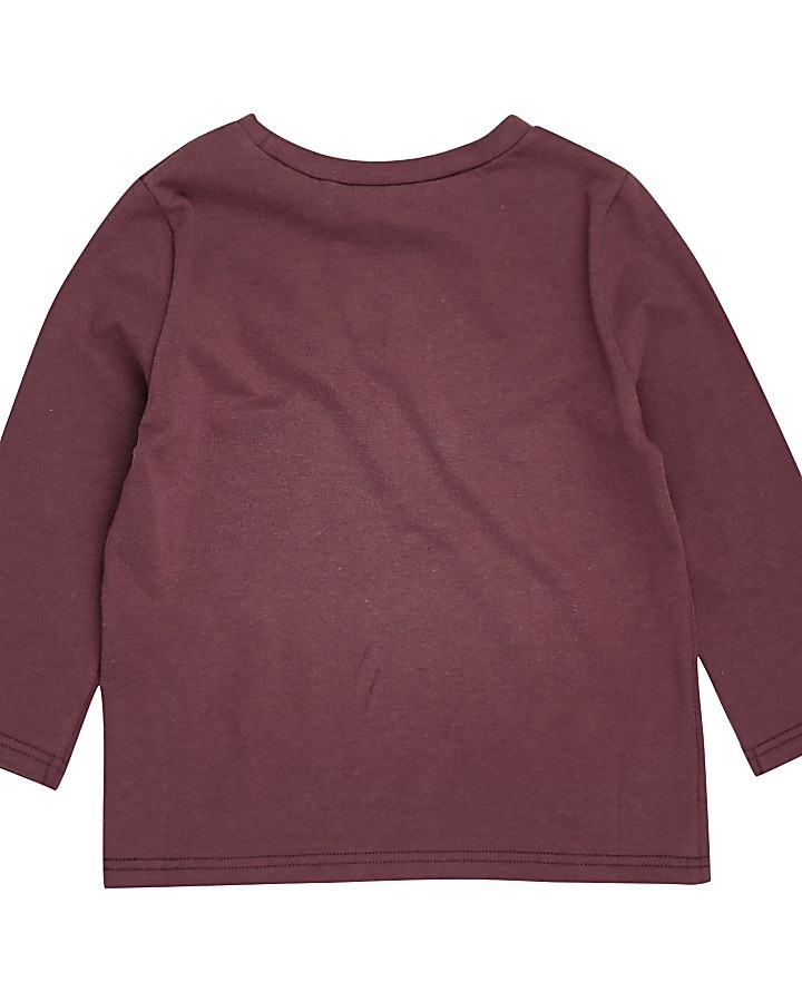 Mini boys burgundy 'Bklyn' print T-shirt