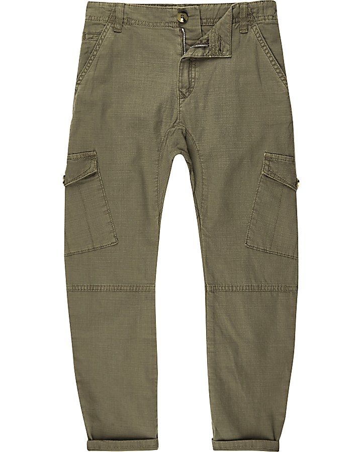 Boys khaki green cargo trousers