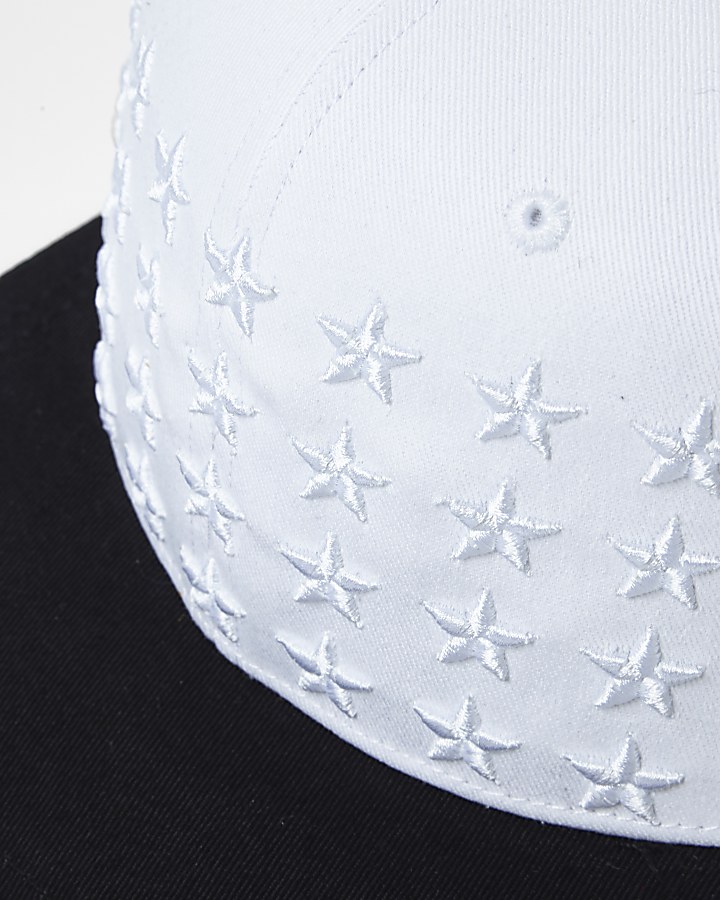 Boys white star embroidered flat peak cap