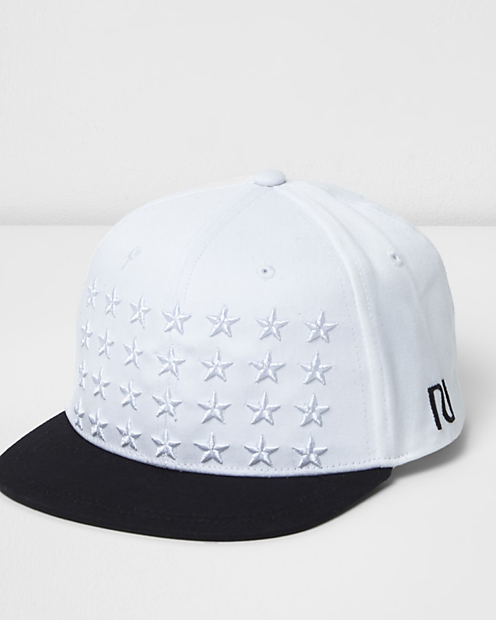 Boys white star embroidered flat peak cap