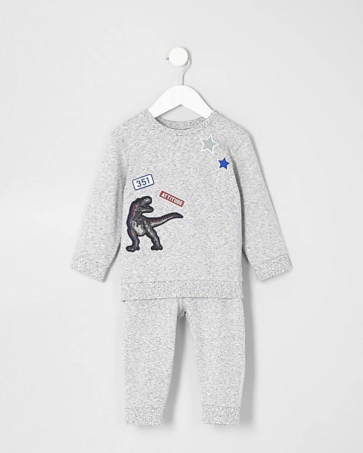 Mini boys blue print textured sweat outfit