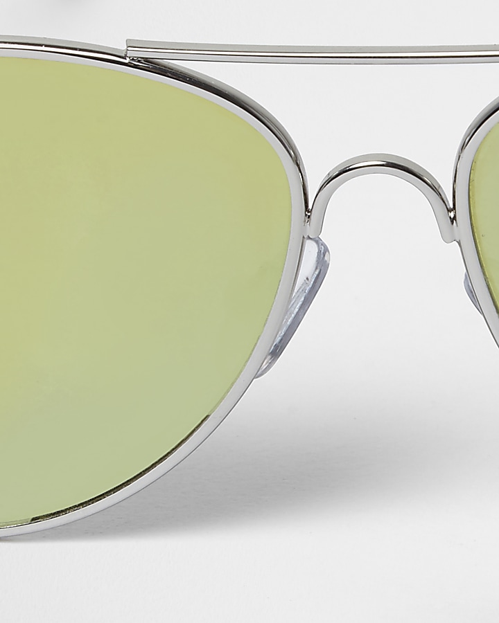 Boys silver flat lens aviator sunglasses