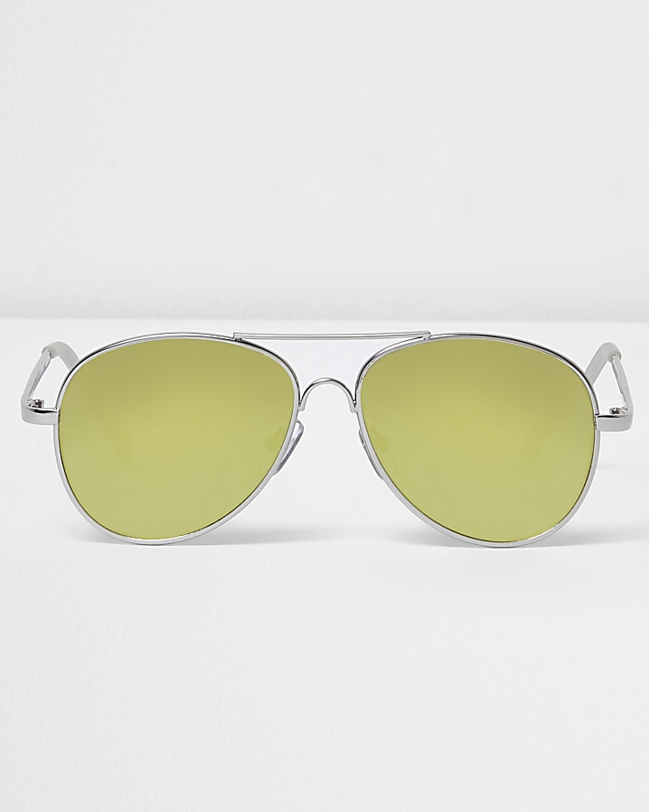 Boys silver flat lens aviator sunglasses