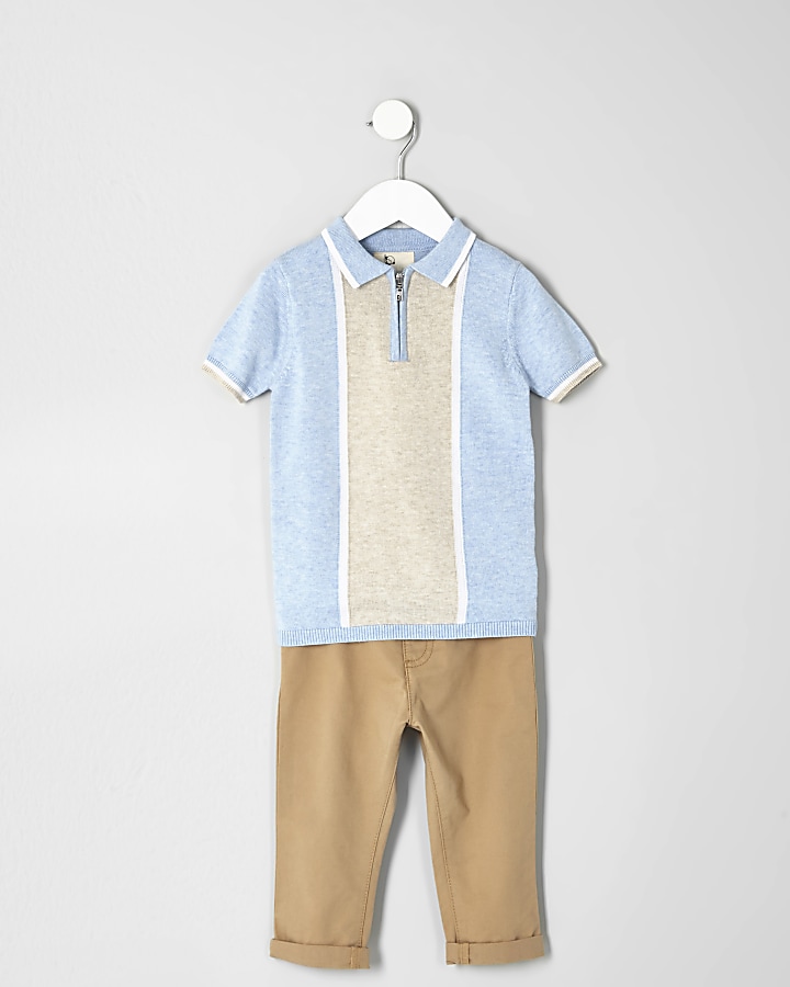Mini boys blue polo and slim fit chino set