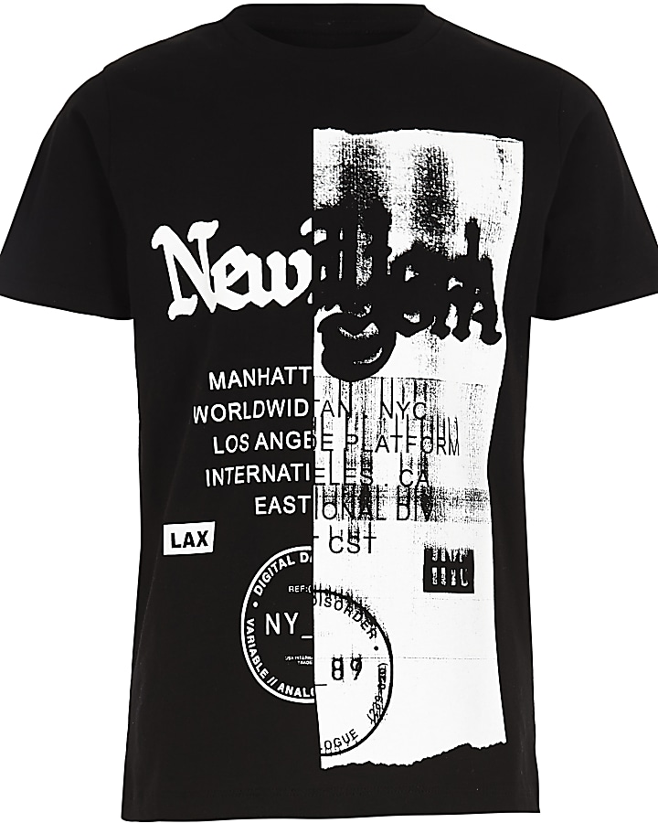 Boys black spliced 'New York' print T-shirt