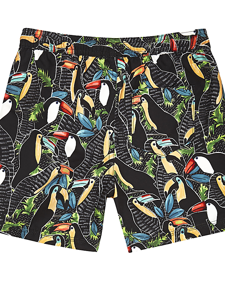 Boys black toucan print swim shorts