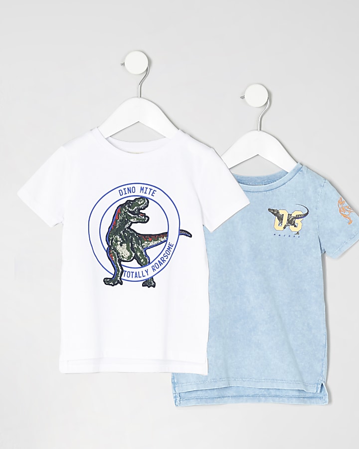Mini boys blue dinosaur T-shirt multipack