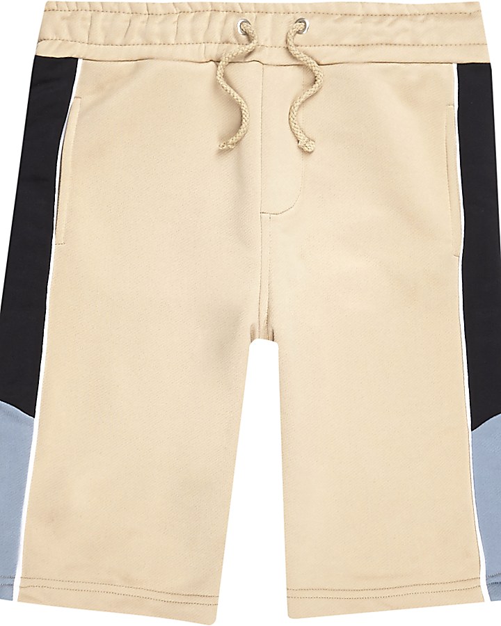 Boys beige sporty contrast shorts