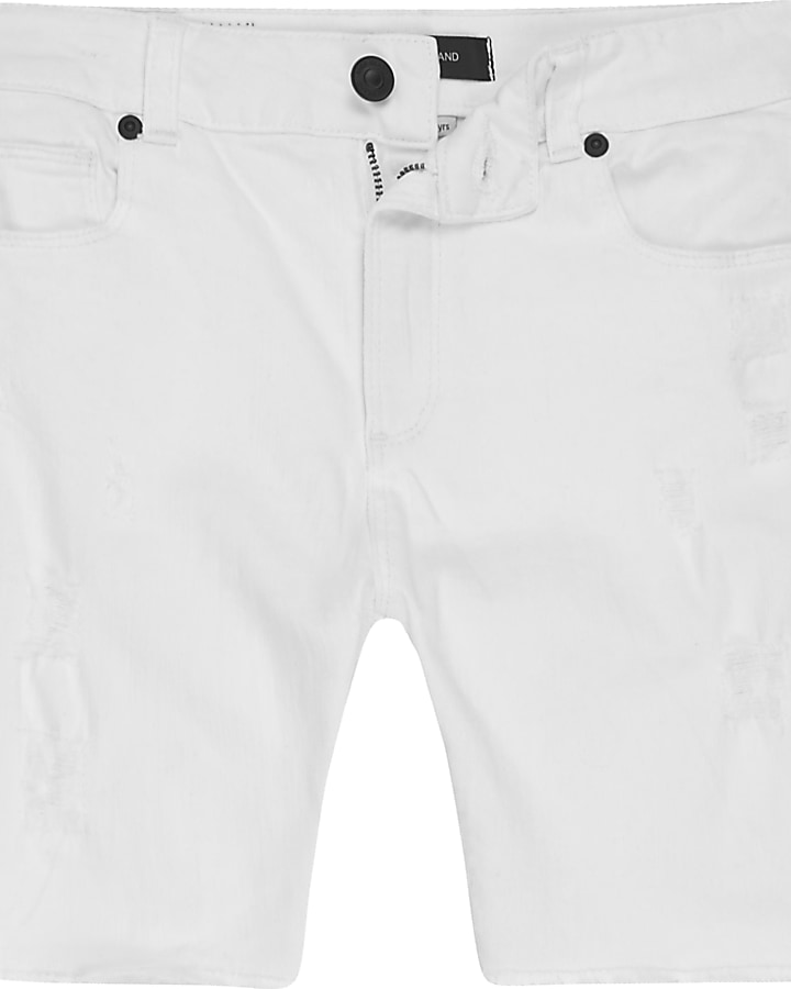Boys white ripped Dylan slim fit denim shorts