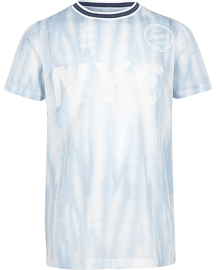 Boys blue mesh 'NYC' tie dye T-shirt