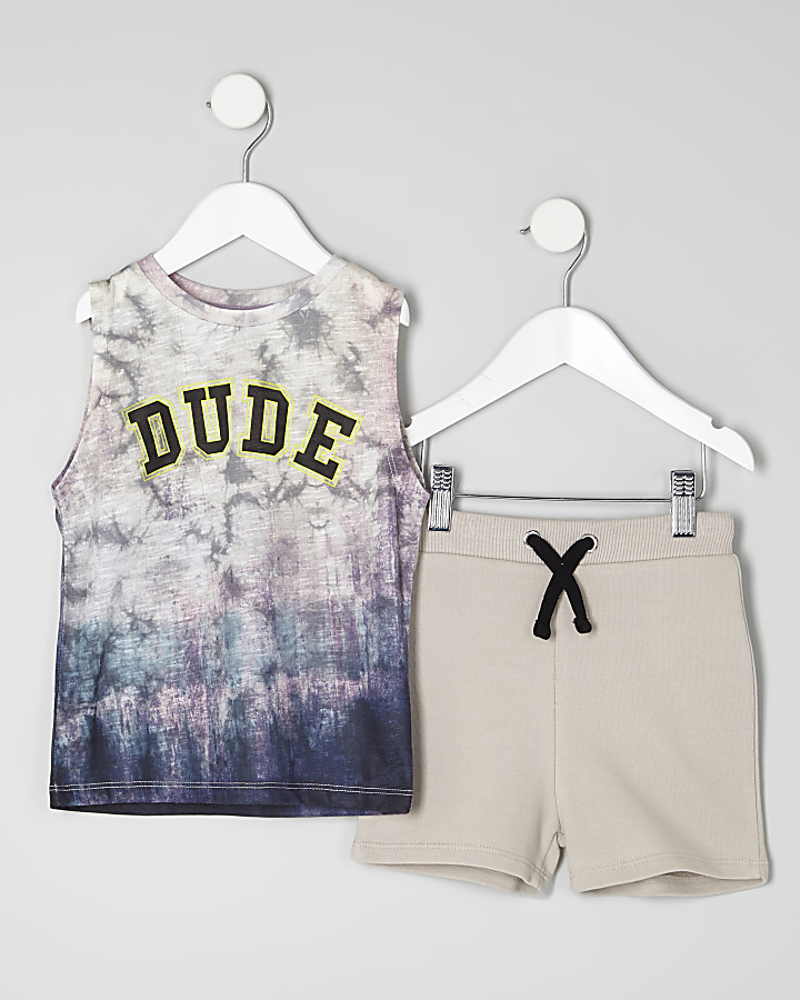 Mini boys blue tie dye vest and shorts outfit