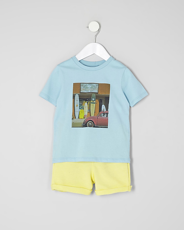Mini boys blue T-shirt and shorts outfit
